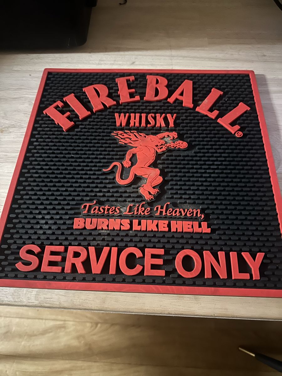 Fireball Whisky Tastes Like Heaven Bar Mat, Black/Red, Service Only Spill Mat