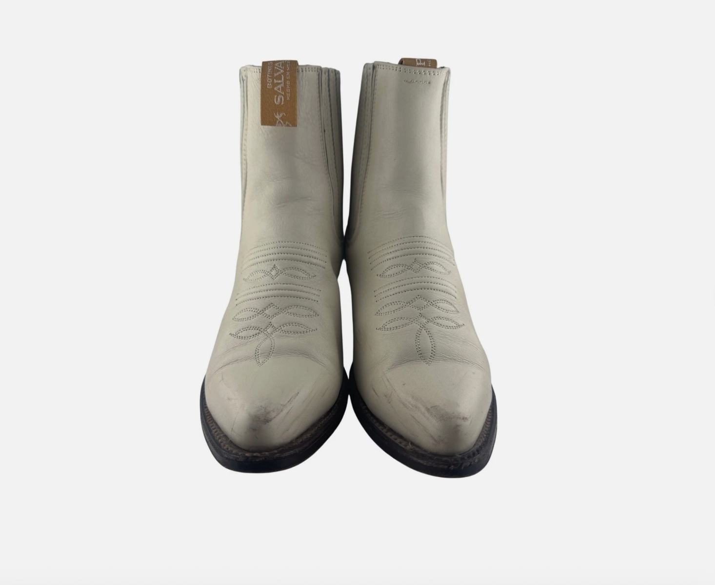 Potro Salvaje Womens Western Ankle Boots 7.5-8 Ivory Leather Made in Mexico