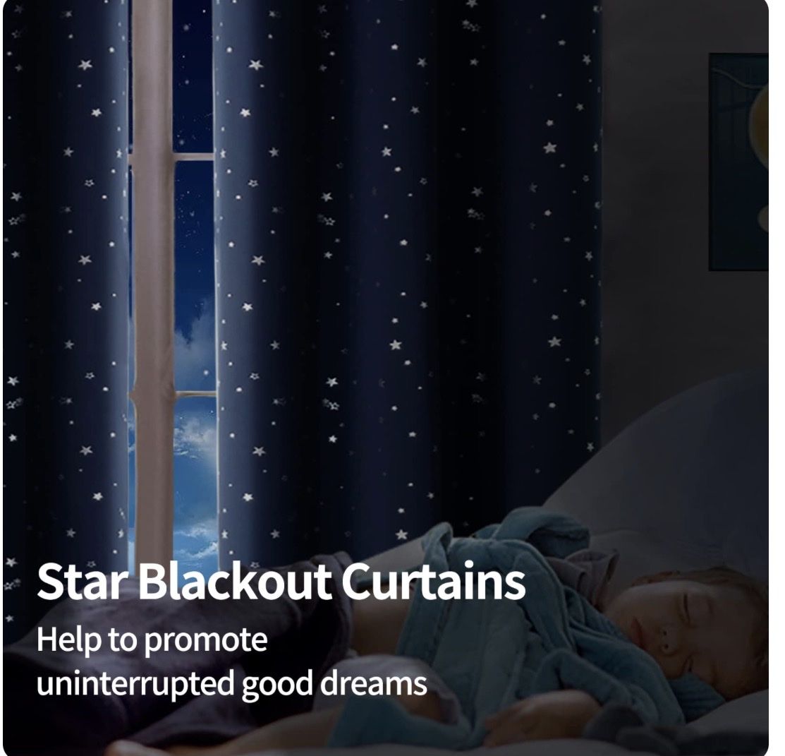 Star Blackout Curtains Dark Blue Grommet Top Window Panels