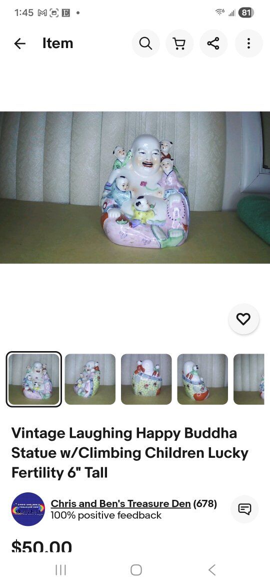 Vintage Laughing Happy Buddah Statue