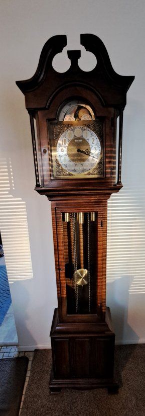 Howard Miller Grandfather Clock 76870 - Dark Wood, Ornate Face, Chimes
