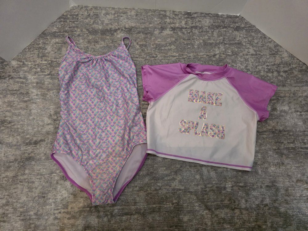 Girls 2-Piece Swimsuit Set Size 10-12 Mermaid Scale Design