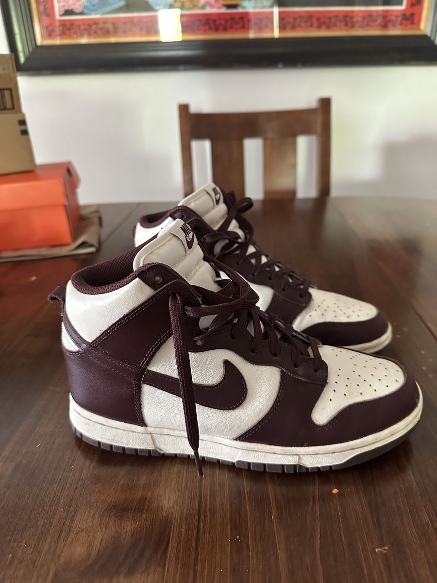 Nike Dunk High Retro Burgundy Crush Wine Bordeaux Red, women size 8.5