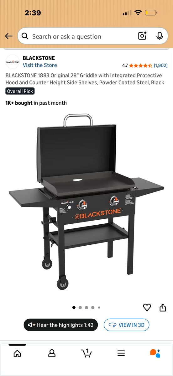 New In Box Black Stone Griddle With Hood