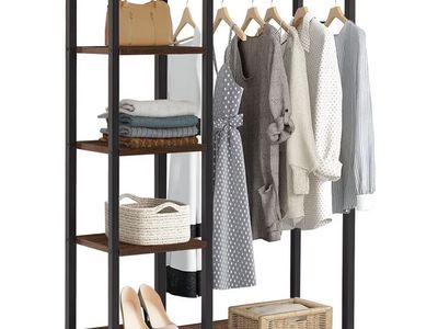 Garment Clothing Rack, Free-Standing Storage Closet with 5 Shelves and Hanging Rod