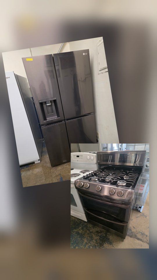 Lg black stainless refrigerator and Lg double oven