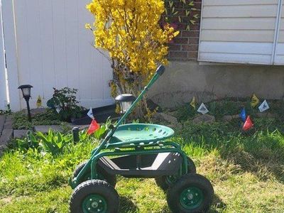 rolling garden cart swivel seat tool tray