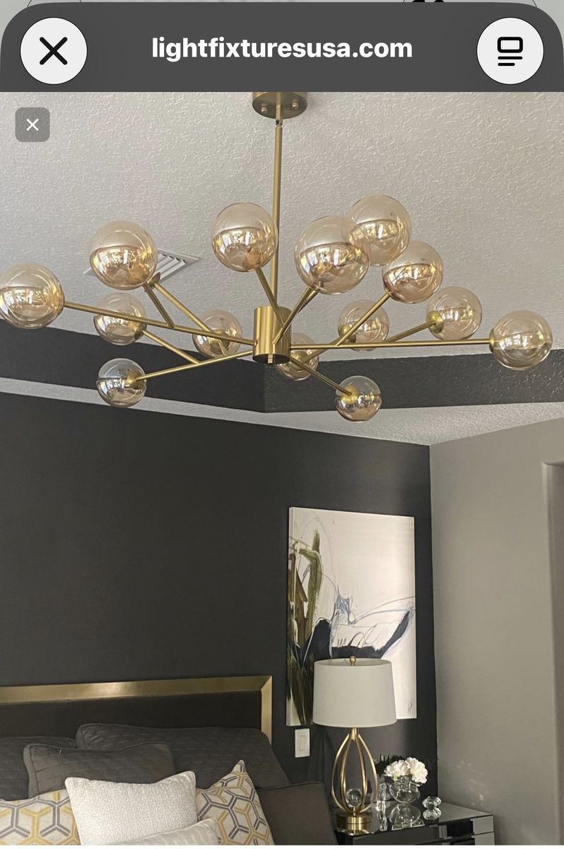 NEW 15-Light Gold Sputnik Chandelier with Amber Glass Globes – 43.3”