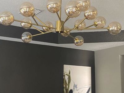NEW 15-Light Gold Sputnik Chandelier with Amber Glass Globes – 43.3”