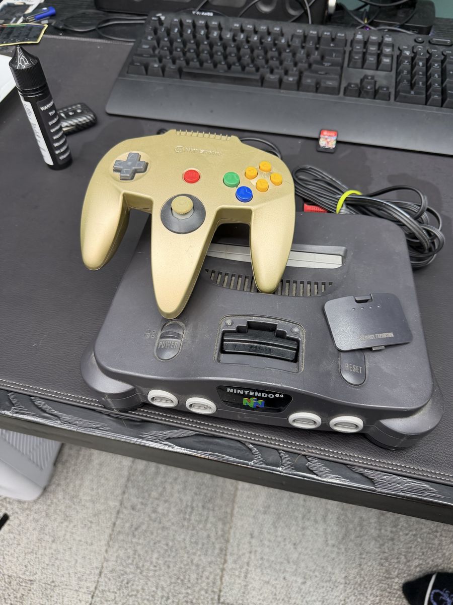 Nintendo 64 Console with Gold Controller and Cables