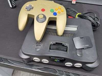 Nintendo 64 Console with Gold Controller and Cables