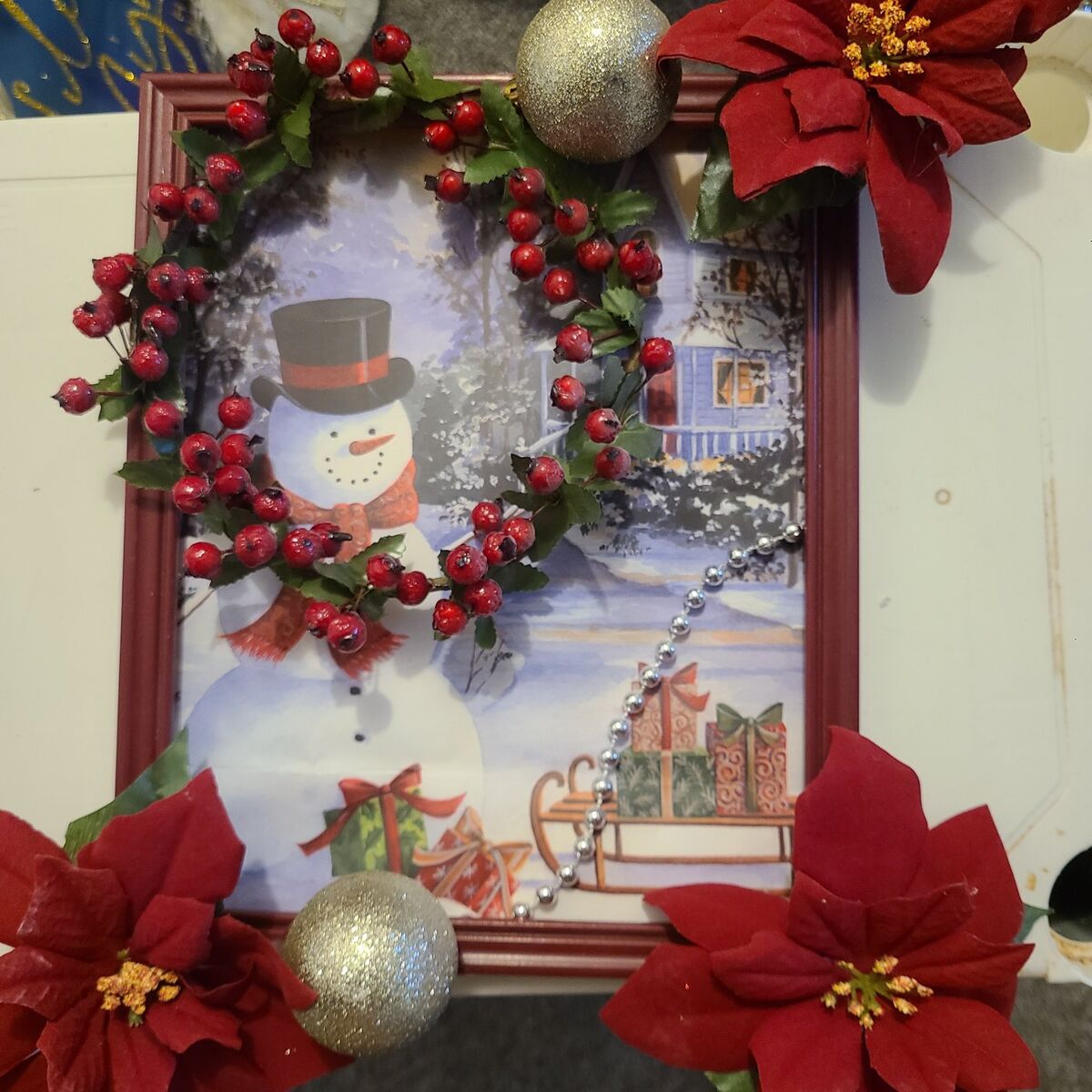 #1 Snowman with Poinsettia Decoration 9x11 #1
