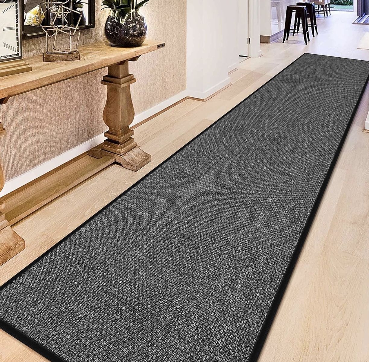 New  Black Jute 28 In X 15 Foot Runner W/ Rubber B