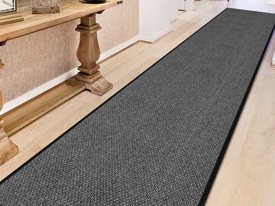 New Black Jute 28 In X 15 Foot Runner W/ Rubber B