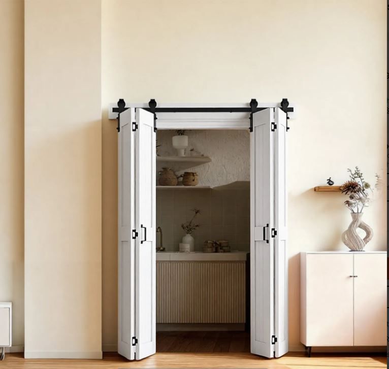 NEW! Bifold Barn Door, 60" x 84", MDF Bi-Fold Sliding Closet Doors, White, Hardware Kit Included