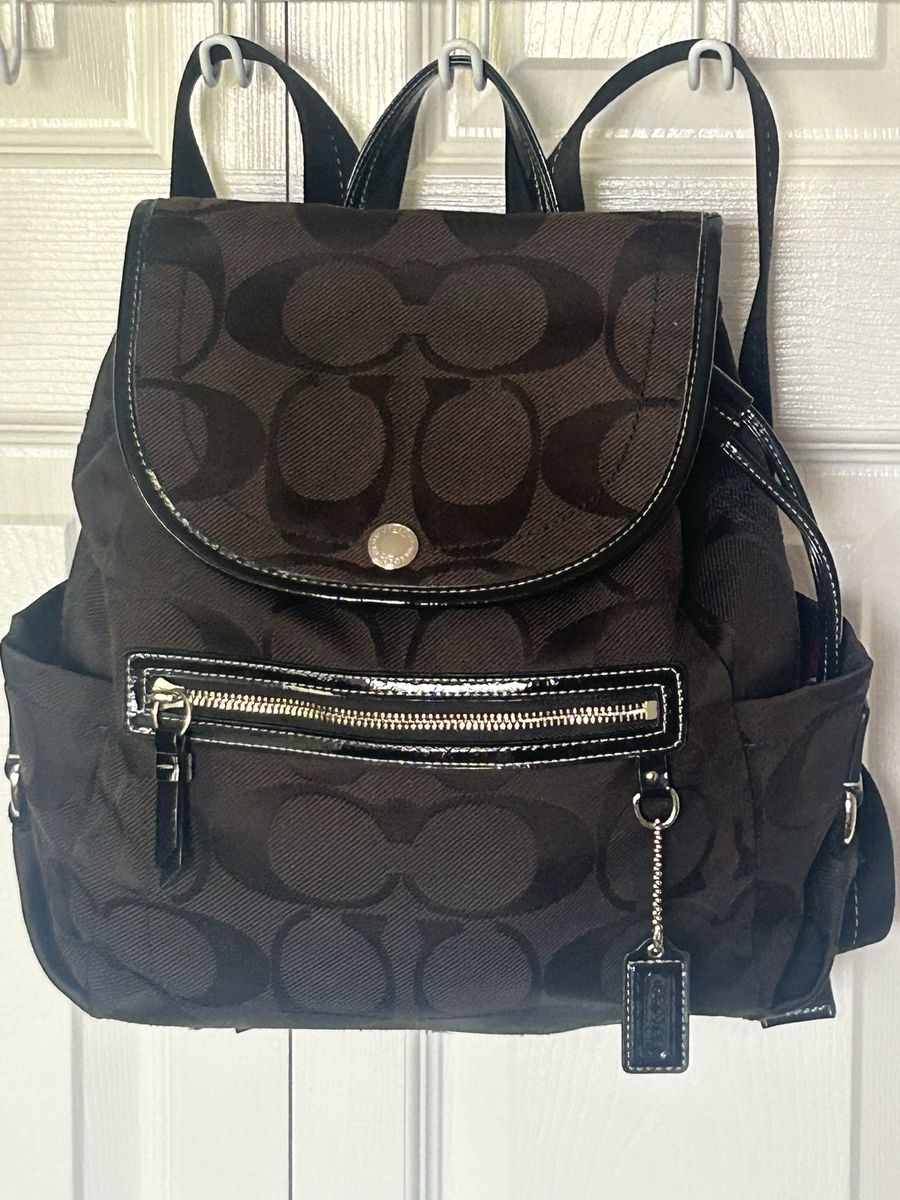 Coach Black Signature Jacquard & Patent Leather Backpack