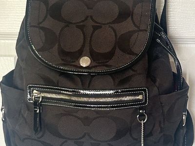 Coach Black Signature Jacquard & Patent Leather Backpack