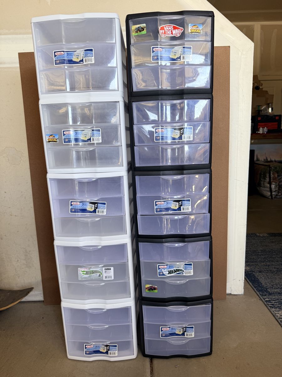 Sterilite 3-Drawer Desktop Storage Units - White & Black Frames, Clear Drawers