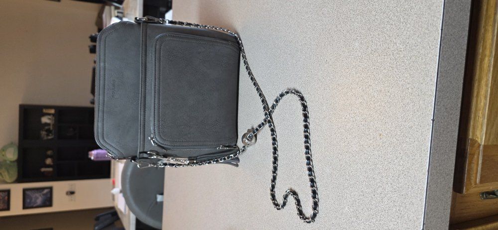 Roulens Gray Crossbody Bag With Chain Strap