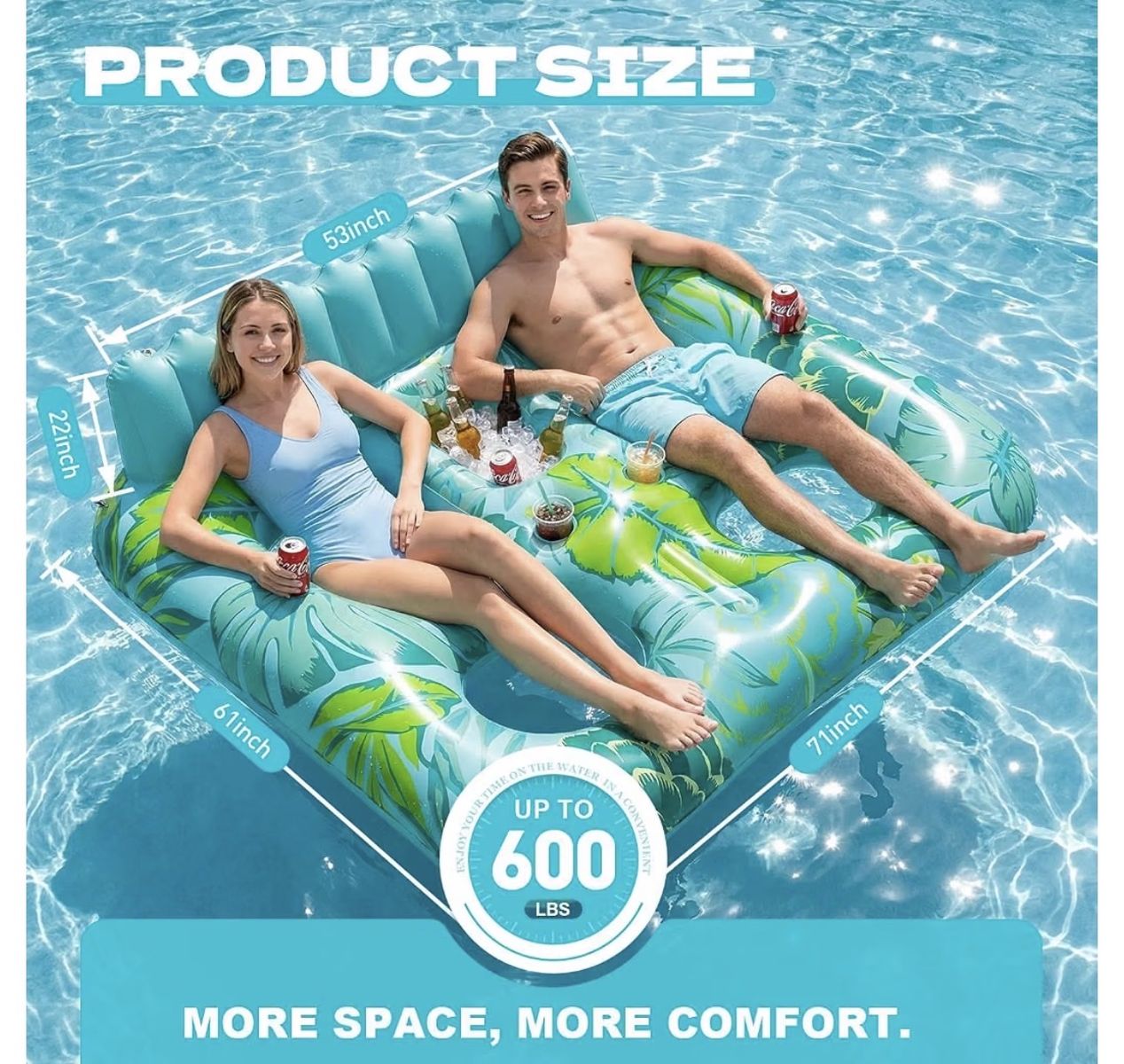 Inflatable Pool Lounger Float with Cup Holder & Backrest