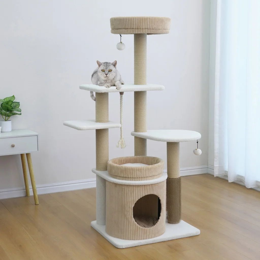 Catry Pasadena 54 inch CT250076B Cat Tree, With 5 Levels and Condo, Beige 1938695 #104251