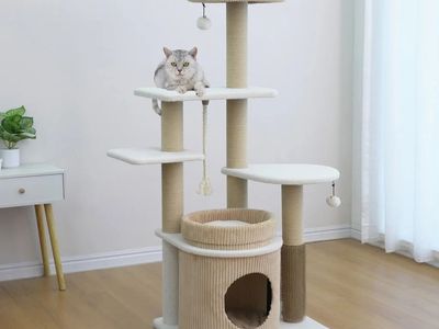 Catry Pasadena 54 inch CT250076B Cat Tree, With 5 Levels and Condo, Beige 1938695 #104251