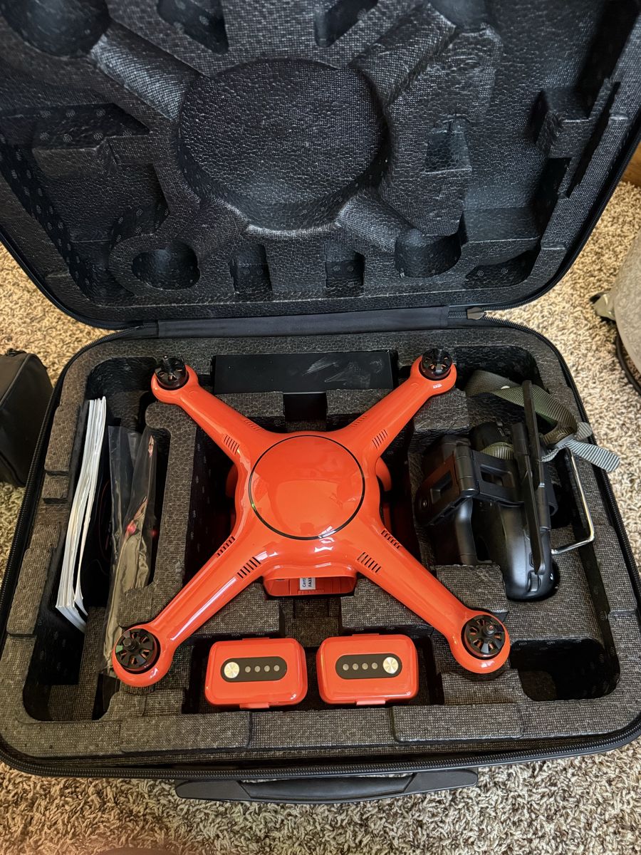 Orange Autel Drone with Controller, Extra Batteries, Chargers and Hard Case