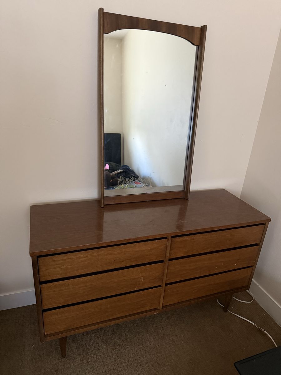 Mid-Century Modern 6-Drawer Dresser with Mirror - Walnut Finish