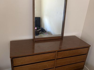 Mid-Century Modern 6-Drawer Dresser with Mirror - Walnut Finish