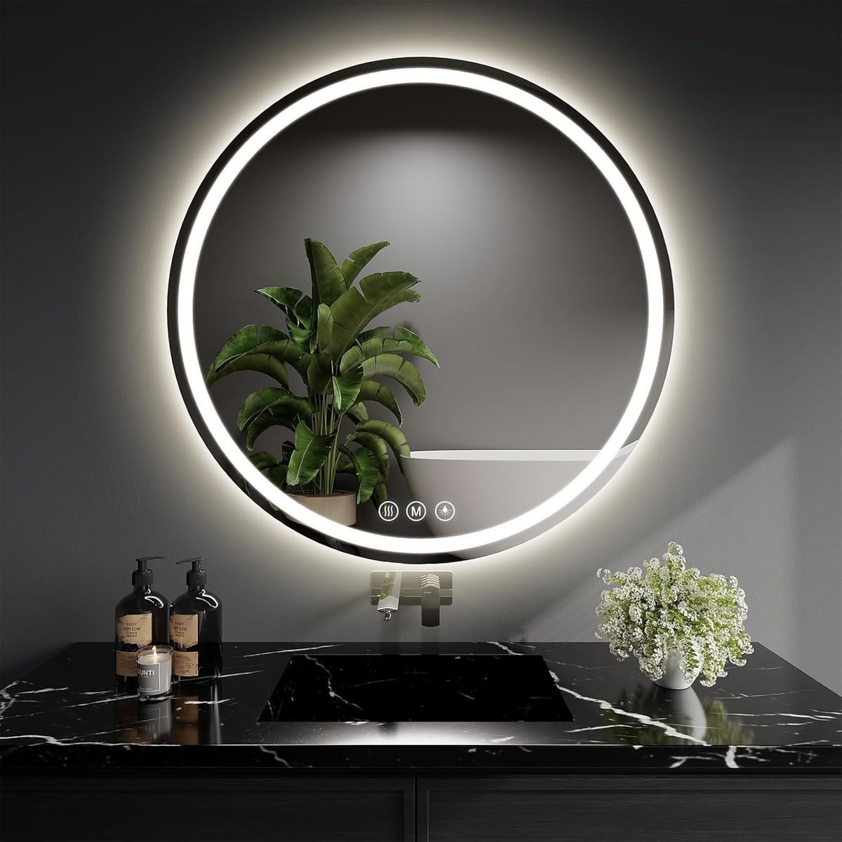 28" Round Bathroom Mirror with Lights - Anti-Fog