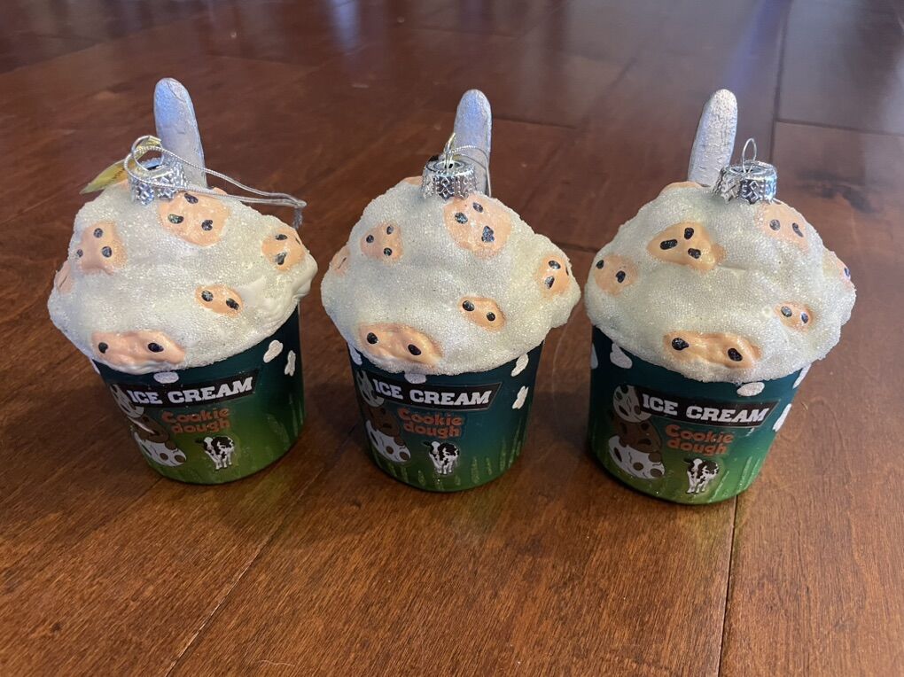 3 New Ben & Jerry's Ice Cream Glass Ornaments