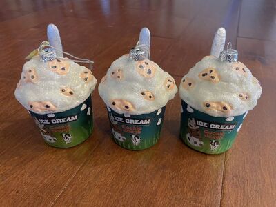3 New Ben & Jerry's Ice Cream Glass Ornaments