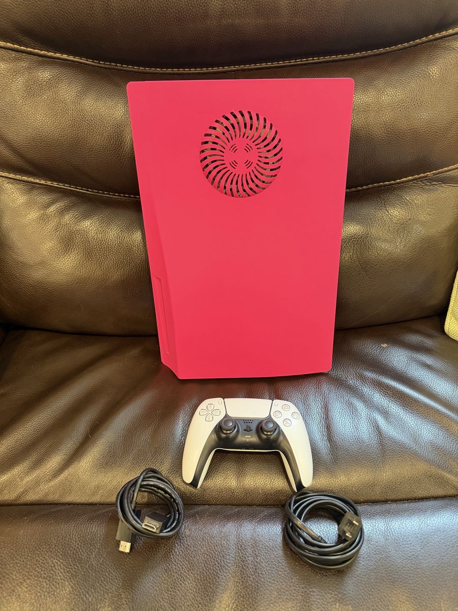 Sony PlayStation 5 PS5 Digital Edition - Red Custom Plates, White Controller, Cables