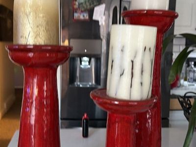 3 large Red Candle Holders