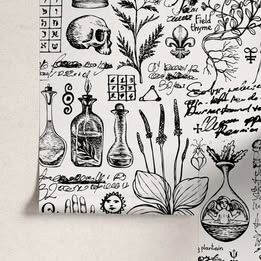 Alchemy Motives Vintage Herbs Whimsical Medicine Theme Wallpaper, Peel & Stick