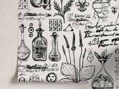 Alchemy Motives Vintage Herbs Whimsical Medicine Theme Wallpaper, Peel & Stick
