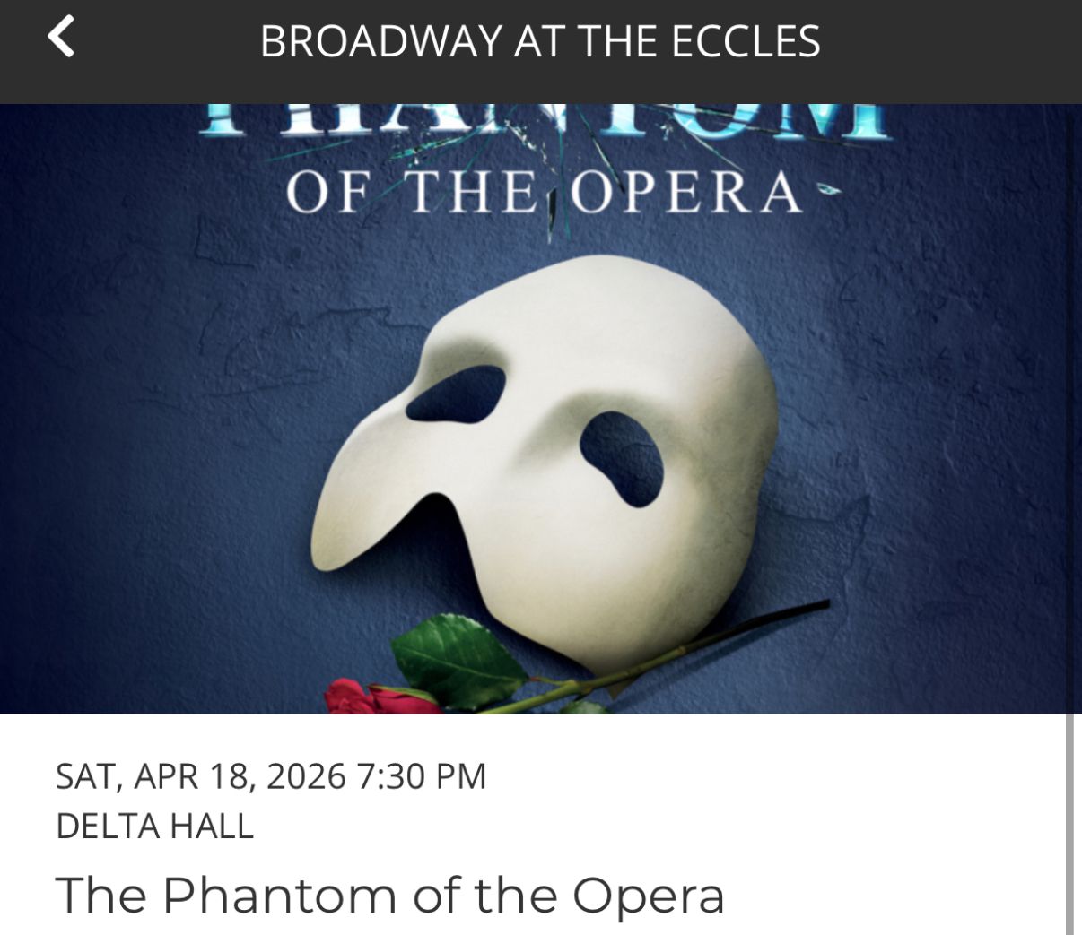 Phantom of the Opera Orchestra Tickets x4 Sat 4/18 7:30pm Floor Seats Eccles
