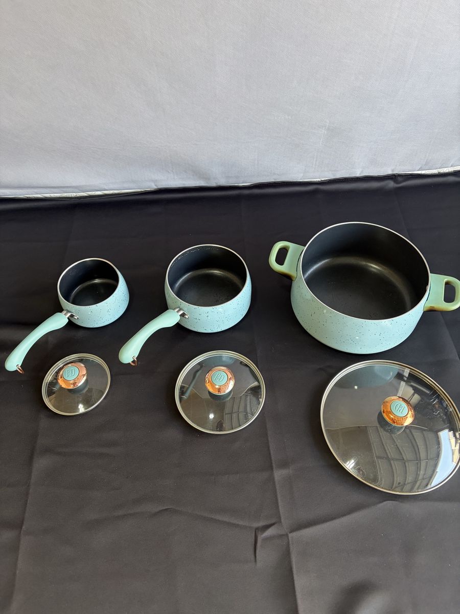 Paula Deen Aqua Speckled Enamel Nonstick Cookware Set with Lids