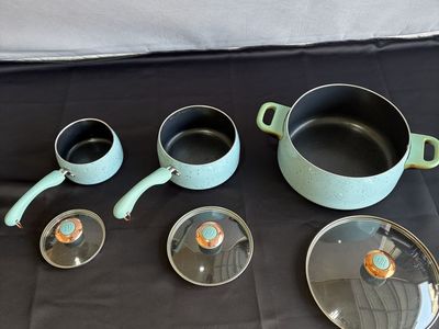 Paula Deen Aqua Speckled Enamel Nonstick Cookware Set with Lids