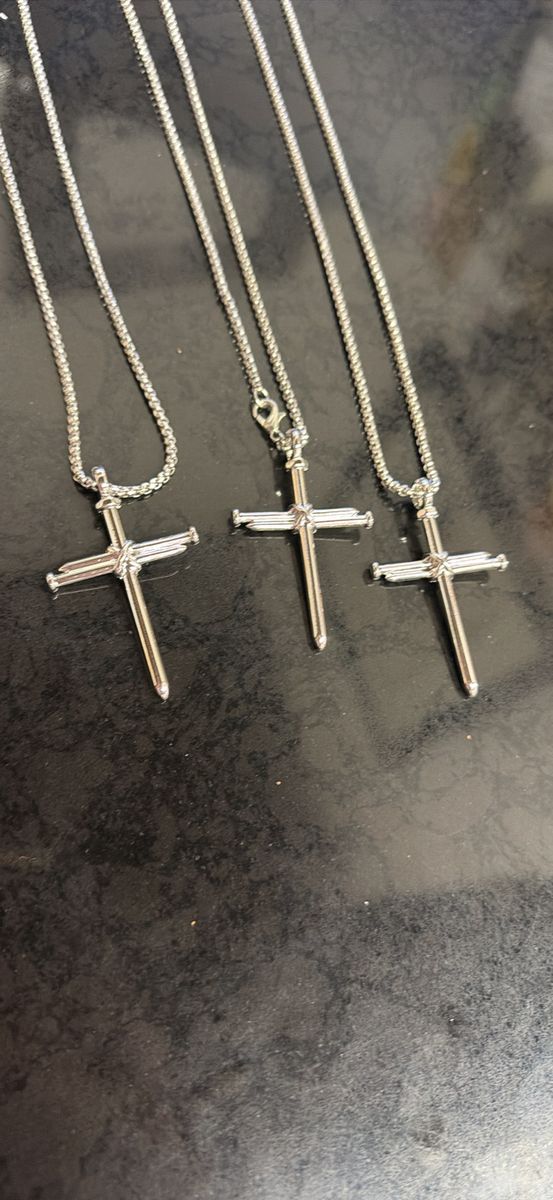 Silver-Tone Cross Necklaces - Set of 3 Chain Pendants, Religious Jewelry