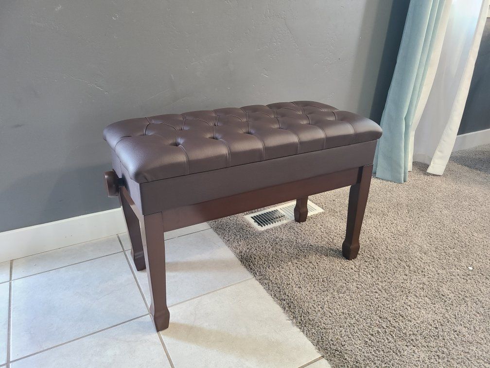 New Adjustable Piano Bench - Dark Brown Wood