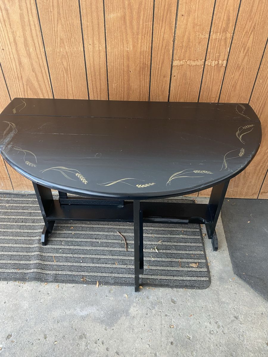 Vintage Black Drop Leaf Table with Wheat Motif - Expandable Dining or Accent Table