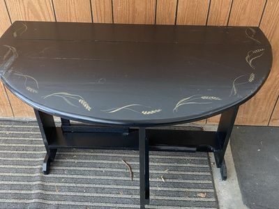 Vintage Black Drop Leaf Table with Wheat Motif - Expandable Dining or Accent Table