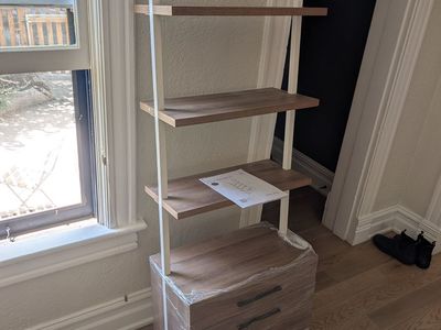 Nathan James Theo 5-Tier Wood Ladder Bookshelf Bookcase with Storage Drawers - White Frame/Walnut Shelves