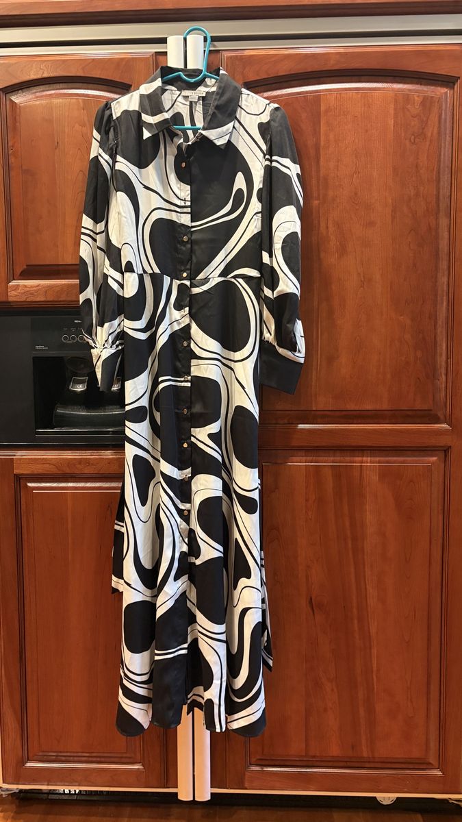 LOVE X DESIGN Black & White Abstract Swirl Long Sleeve Button Down Midi Dress from Nordstrom.