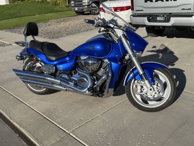 2007 Suzuki Boulevard M109R Blue Cruiser Motorcycle with Windshield and Passenger Backrest