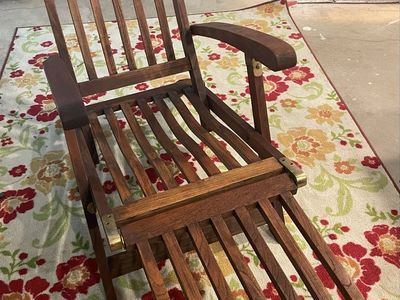 Adirondack Teak Lounger with Built-in Footrest - Classic Slatted Design