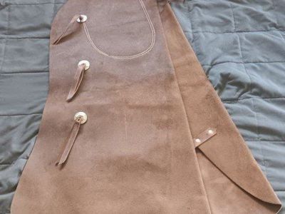 Unbranded Brown Leather Shotgun Chaps, Heavy Duty Western Cowboy Riding Work Gear, Size 230 X 1