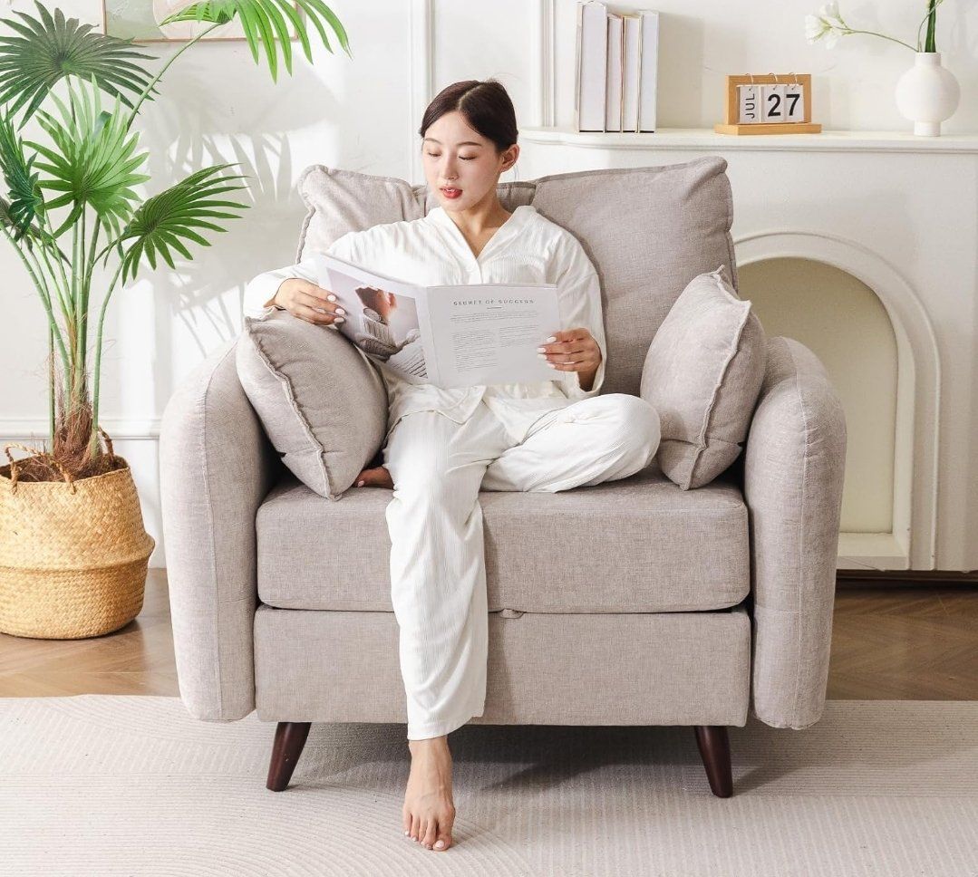 Oversized Accent Chair Seats Storage Living Room Chair w/ 2 Pillows