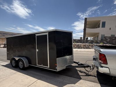 2016 black wells cargo enclosed trailer 16’x6’8”x6’1”